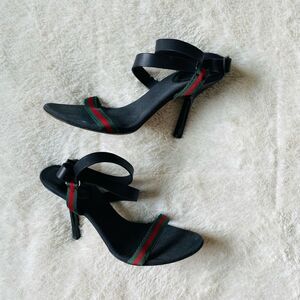Vintage Gucci Web Stripe Women’s Shelly Ankle Heels Sandals